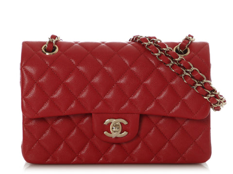 Chanel Small Red Quilted Caviar Classic Double Flap
