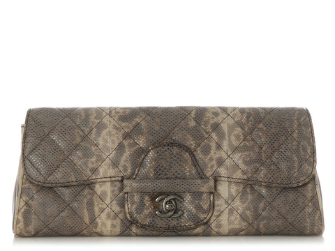 Chanel Beige Snake-Embossed Leather Clutch