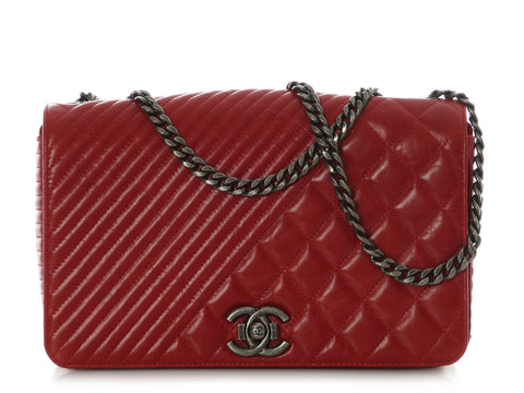 Chanel Red Quilted Distressed Calfskin Coco Boy Flap