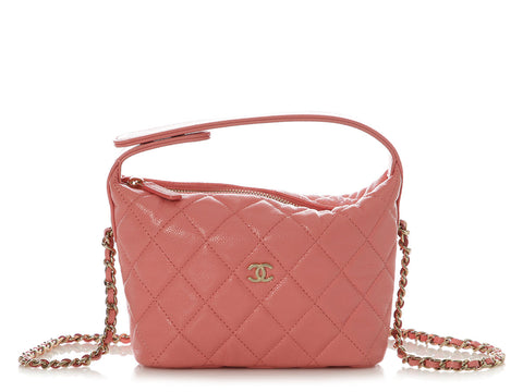 Chanel Small Pink Quilted Caviar Hobo Clutch