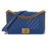 Chanel Old Medium Cobalt Blue Chevron-Quilted Caviar Boy Bag