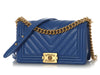 Chanel Old Medium Cobalt Blue Chevron-Quilted Caviar Boy Bag