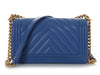 Chanel Old Medium Cobalt Blue Chevron-Quilted Caviar Boy Bag