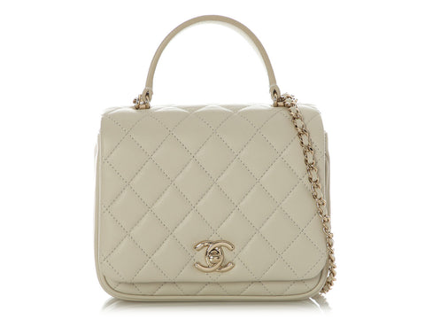 Chanel Mini Cream Quilted Calfskin Top Handle Crossbody