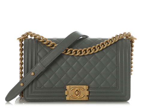 Chanel Old Medium Gray Quilted Lambskin Boy Bag