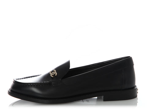 Chanel Black Crystal CC Loafers