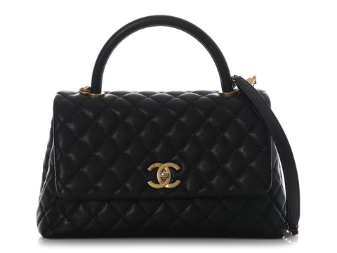 Chanel Small Black Quilted Caviar Coco Handle
