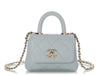 Chanel Nano Light Blue Quilted Caviar Coco Handle Clutch with Chain