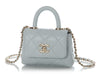 Chanel Nano Light Blue Quilted Caviar Coco Handle Clutch with Chain