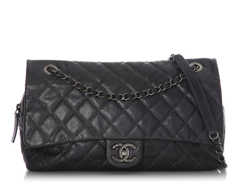 Chanel Jumbo Metallic Gray Quilted Caviar Easy Flow Flap