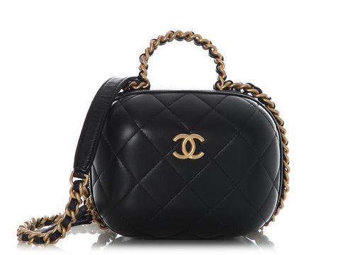 Chanel Small Black Quilted Lambskin CC Bubble Vanity Case with Chain