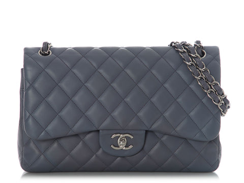 Chanel Jumbo Blue/Gray Quilted Lambskin Classic Double Flap