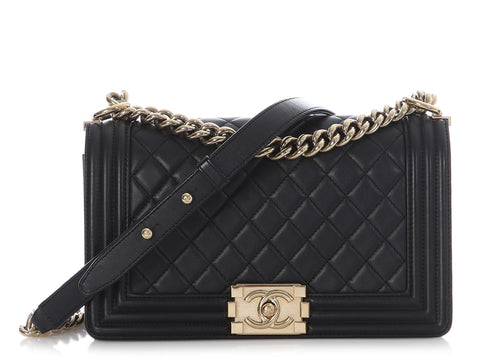 Chanel Medium Black Quilted Lambskin Boy Bag