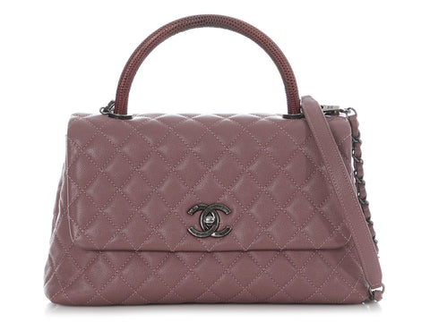 Chanel Small Deep Mauve Quilted Caviar and Lizard Coco Handle