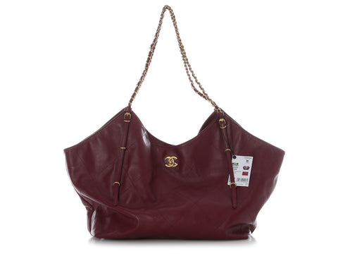 Chanel Maxi Burgundy Quilted Calfskin Shopping Bag
