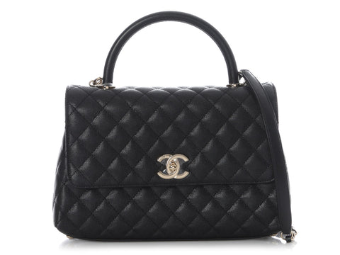 Chanel Small Black Quilted Caviar Coco Handle