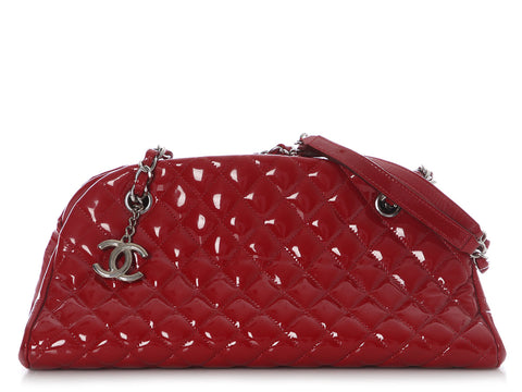 Chanel Red Quilted Patent Just Mademoiselle Bowler
