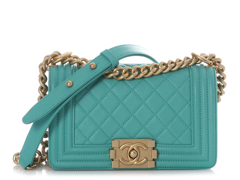 Chanel Small Turquoise Quilted Lambskin Boy Bag