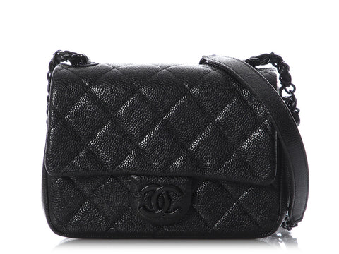 Chanel Mini Black Quilted Shiny Caviar Incognito Flap