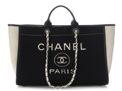 Chanel Black and White Wool Deauville Tote GM