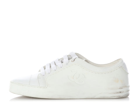 Chanel White Leather and Rubber Sneakers