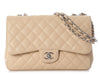 Chanel Jumbo Beige Quilted Caviar Classic Single Flap