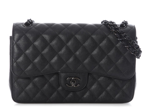 Chanel Jumbo So Black Quilted Crumpled Lambskin Classic Double Flap