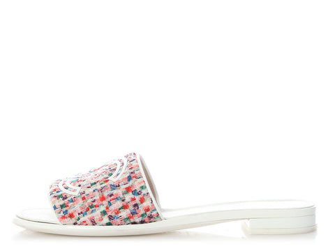 Chanel Multicolor Tweed Slides