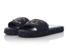 Chanel Navy Crochet Leather Slide Sandals