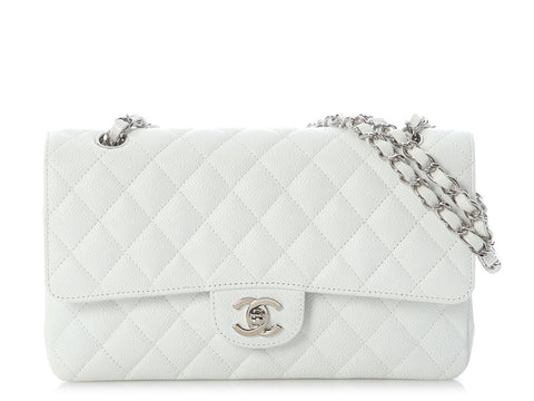 Chanel Medium/Large White Quilted Caviar Classic Double Flap