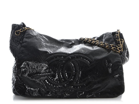 Chanel XL Black Vinyl Rock and Chain Flap