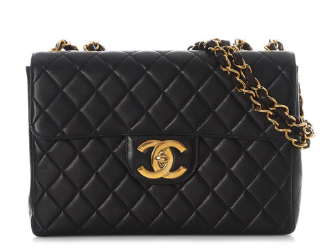 Chanel Vintage Jumbo Black Quilted Lambskin Classic Single Flap