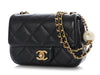 Chanel Mini Black Quilted Aged Calfskin Double Pearl Flap