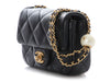 Chanel Mini Black Quilted Aged Calfskin Double Pearl Flap