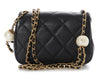 Chanel Mini Black Quilted Aged Calfskin Double Pearl Flap