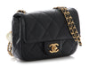 Chanel Mini Black Quilted Aged Calfskin Double Pearl Flap