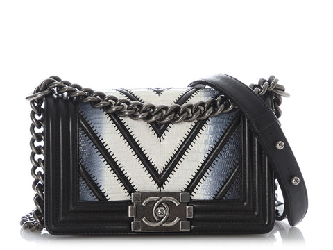 Chanel Small Chevron-Quilted Lizard Airlines Boy Bag