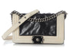 Chanel Black and Cream Glazed Calfskin Boy Bag