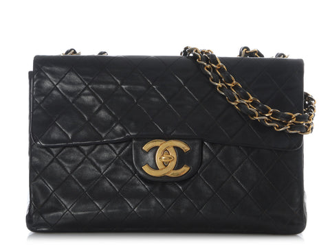 Chanel Vintage Maxi Black Quilted Lambskin Flap