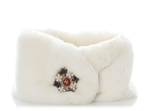 Chanel White Lapin Fur Collar Scarf