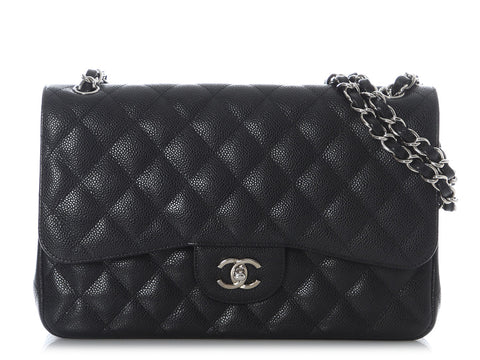 Chanel Jumbo Black Quilted Caviar Classic Double Flap