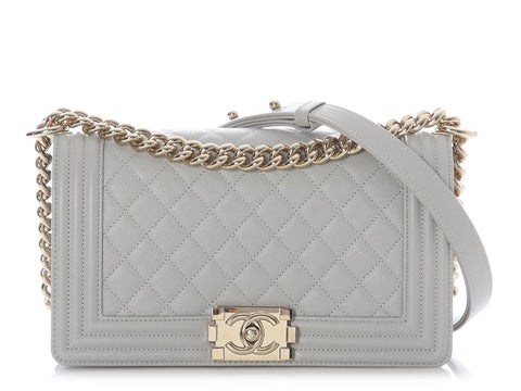 Chanel Old Medium Quilted Gray Caviar Boy Bag