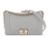 Chanel Old Medium Quilted Gray Caviar Boy Bag