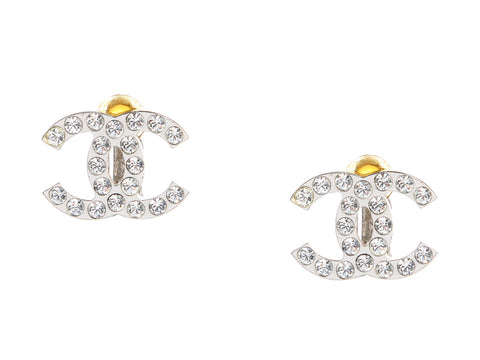 Chanel Medium Crystal Logo Clip Earrings