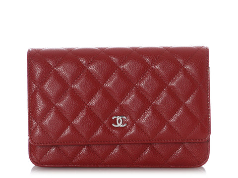 Chanel Red Quilted Caviar Wallet on Chain WOC