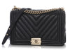 Chanel New Medium Black Chevron-Quilted Caviar Boy Bag