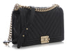 Chanel New Medium Black Chevron-Quilted Caviar Boy Bag