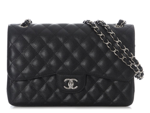 Chanel Jumbo Black Quilted Caviar Classic Double Flap