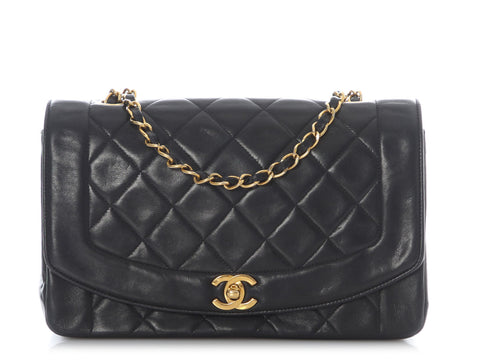 Chanel Vintage Medium Black Quilted Lambskin Diana Flap