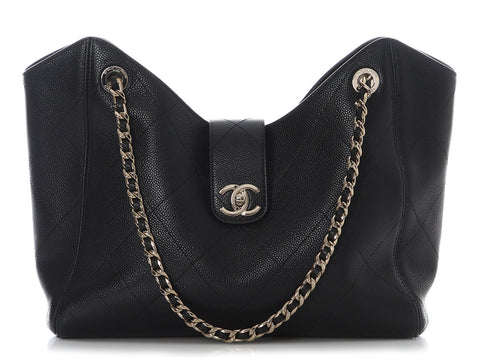 Chanel Small Black Quilted Caviar Shopping Tote